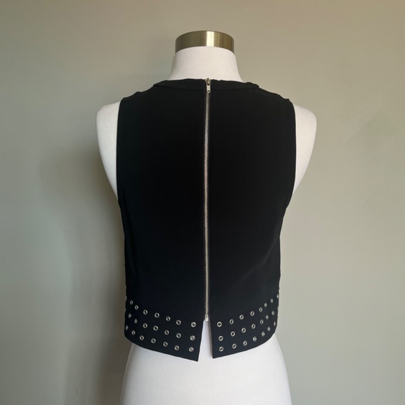 A.L.C. Black Crepe Henson Eyelets Sleeveless Cocktail Studded Crop Top Blouse 2 - Picture 3 of 13